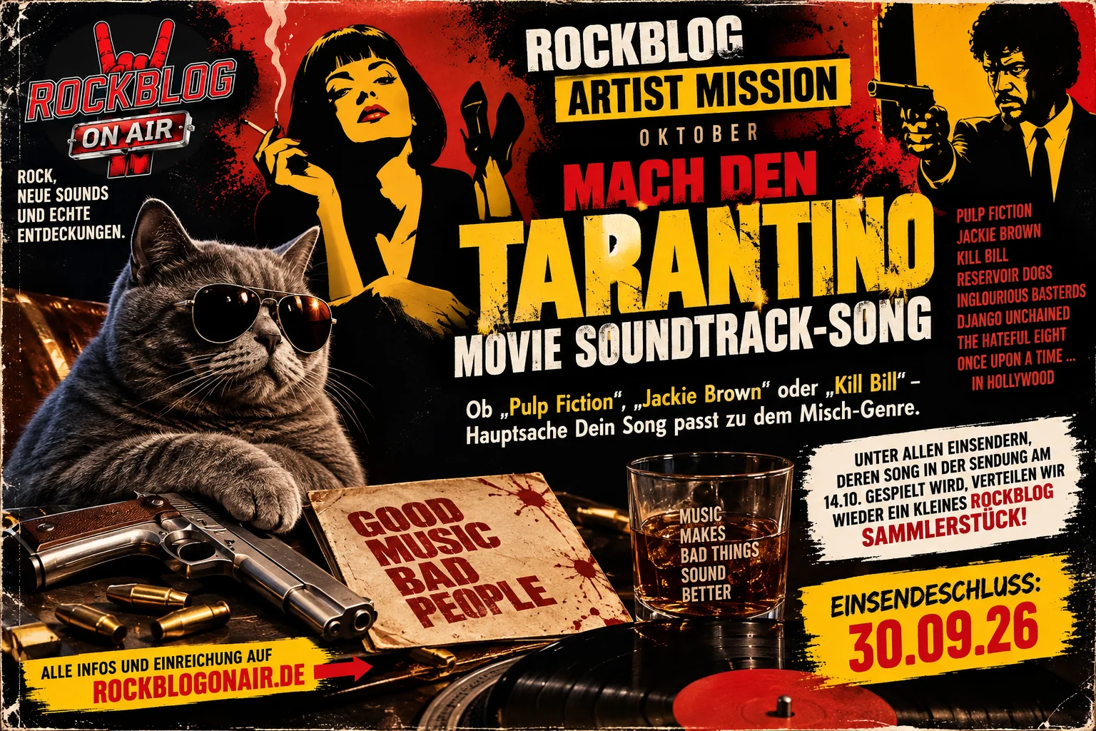 Werbemotiv zur Rockblog Artist Mission Tarantino-Soundtrack 2026